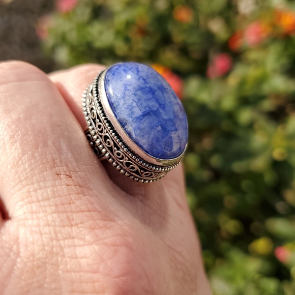 New Unique Dyed Dendritic Opal 925 Silver Ring. - Picture 5 of 7